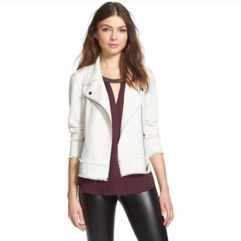 NWT Leith white crepe frayed hem jacket size XL